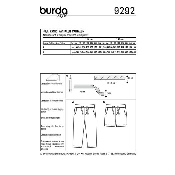 Broek, Burda 9292 | 104-146, image number 9