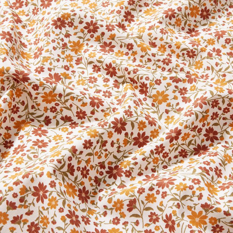 Katoenpopeline Herfstbloemen – wit/roodbruin, image number 2