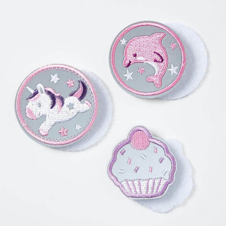 Reflecterende patches klittenband verpakking van 3 – roze/wit, image number 3
