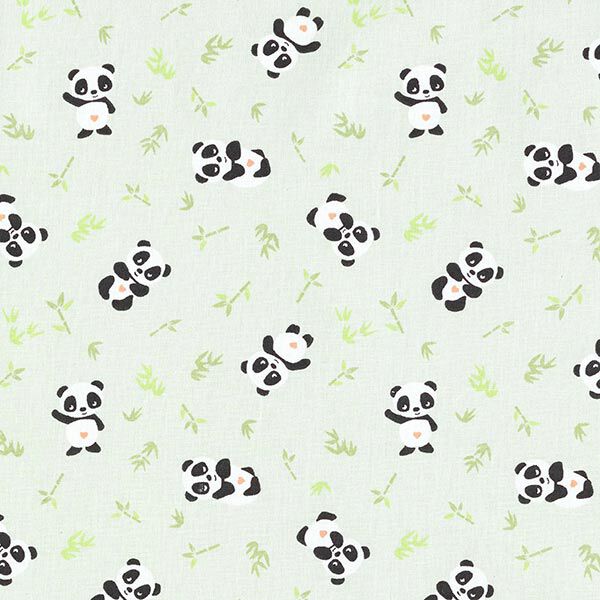 Katoenen stof Cretonne knuffelige panda – groen,  image number 1