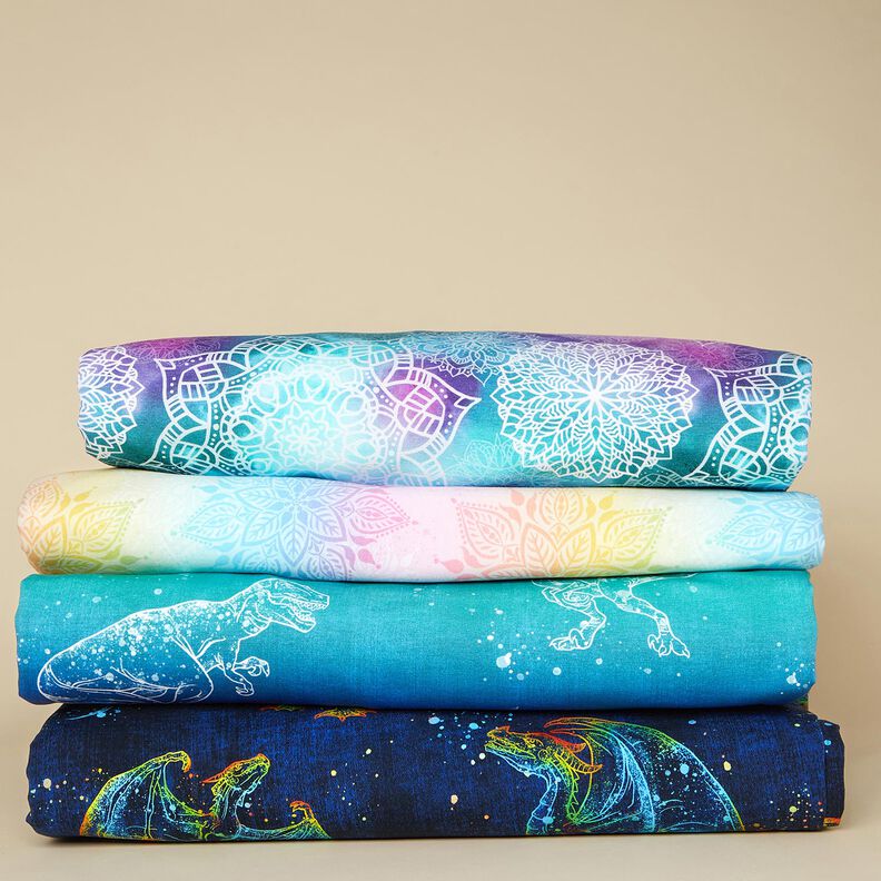 French Terry sommersweat Regenboogmandala's | Glitzerpüppi – licht petroleum/lavendel,  image number 5