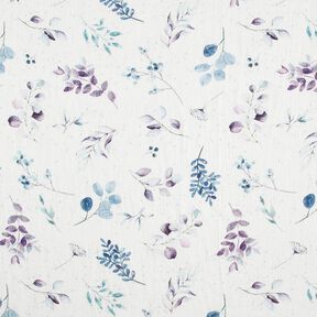 Mousseline/dubbel gehaakte stoffen Aquarel eucalyptus takken – ecru/aquablauw, 
