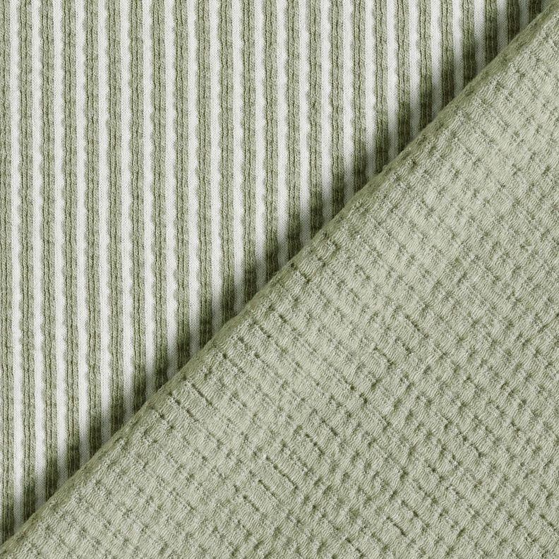 Katoenjersey Seersucker Fijne strepen – riet/wit,  image number 4