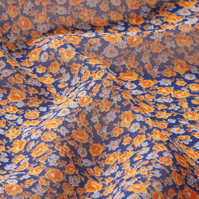 Chiffon Millefleurs – indigo/oranje,  image number 2