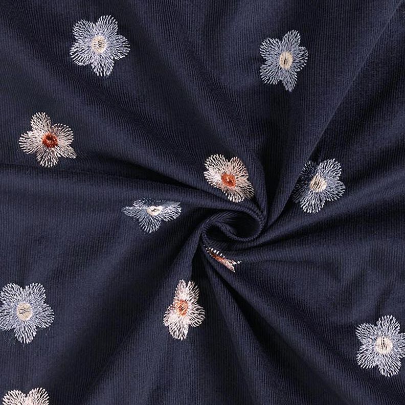 Geborduurde bloemen van babycord – nachtblauw,  image number 3