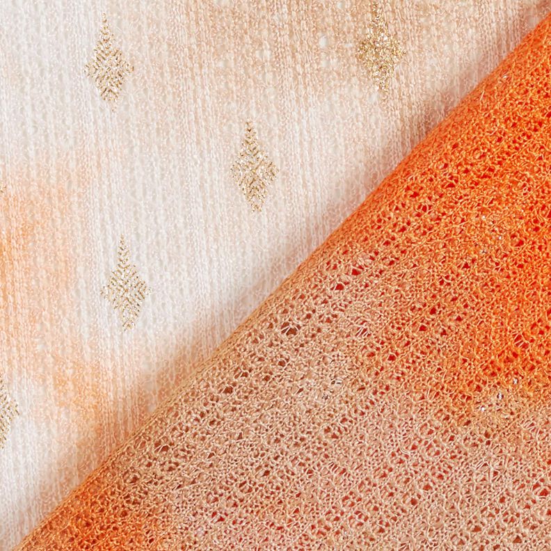 Gebreide kanten batik en gouden diamanten – beige/perzik sinaasappel,  image number 4
