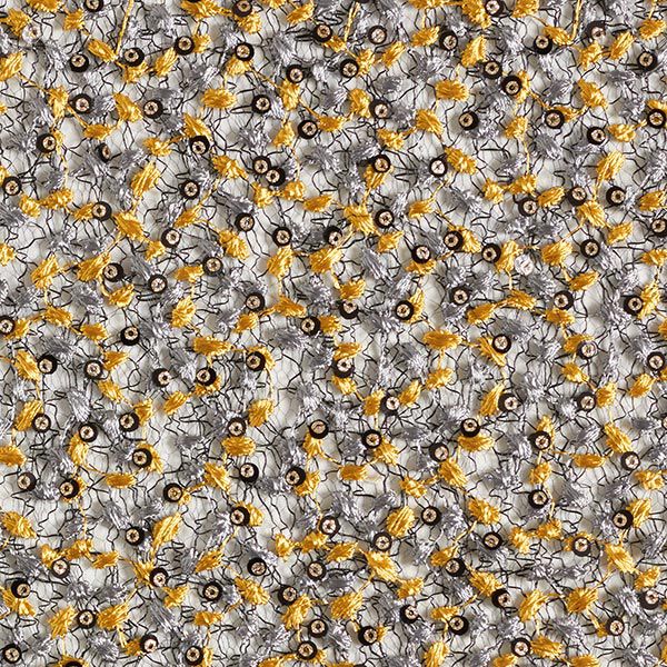 Kanten stof bloemenranken en pailletten – zwart/goud, image number 1