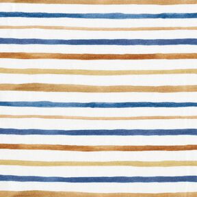 GOTS Katoenjersey delicate digitale print met aquarelstrepen – wit/koningsblauw, 