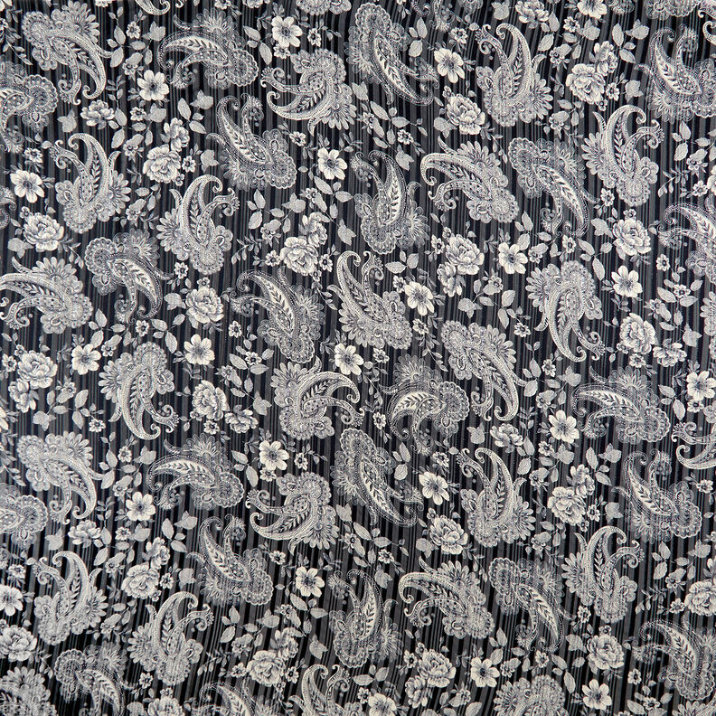 Chiffon satijnen strepen paisley – marineblauw, image number 1