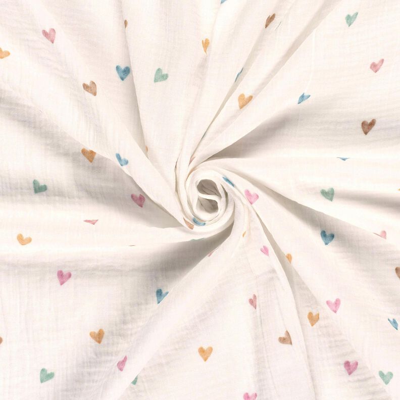 Mousseline/dubbel gehaakte stoffen kleurrijke harten Digitaal printen – wit,  image number 3