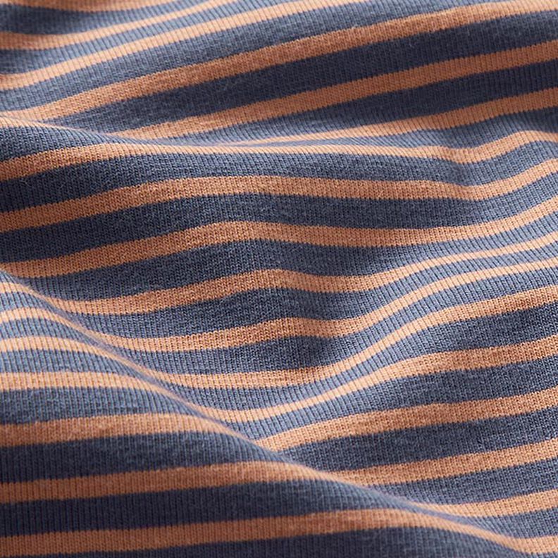 Katoenjersey smalle strepen – koper/jeansblauw,  image number 2