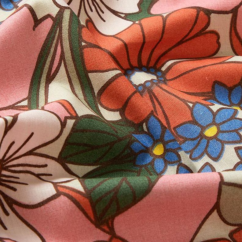 Katoenen stof Cretonne Popart bloemen – pistache/oudroze,  image number 2