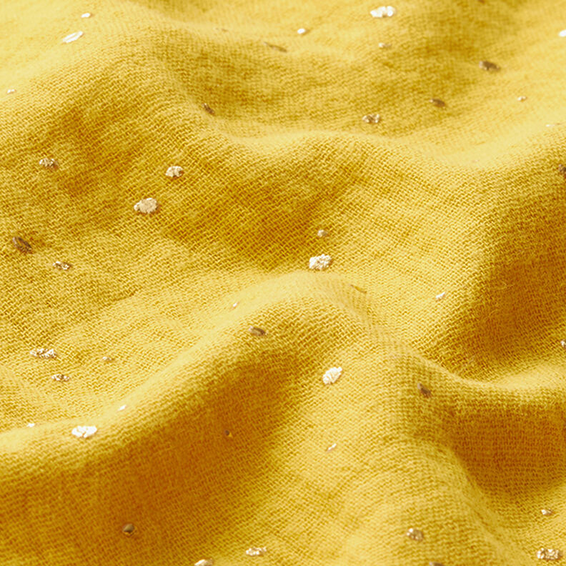 Katoenen mousseline verspreide gouden vlekken – curry/goud,  image number 2