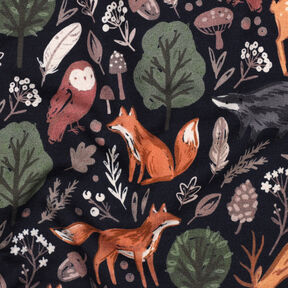 Sweatshirt geruwd Dieren in het bos Digitaal printen | Poppy Fabrics – nachtblauw, 