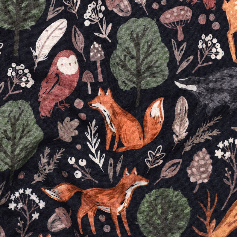 Sweatshirt geruwd Dieren in het bos Digitaal printen | Poppy Fabrics – nachtblauw,  image number 2