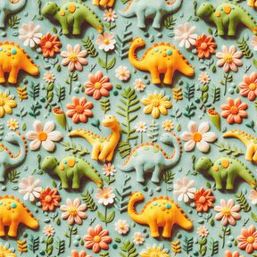 Katoenpopeline Kneedbare dinosaurussen Digitaal printen – riet, 