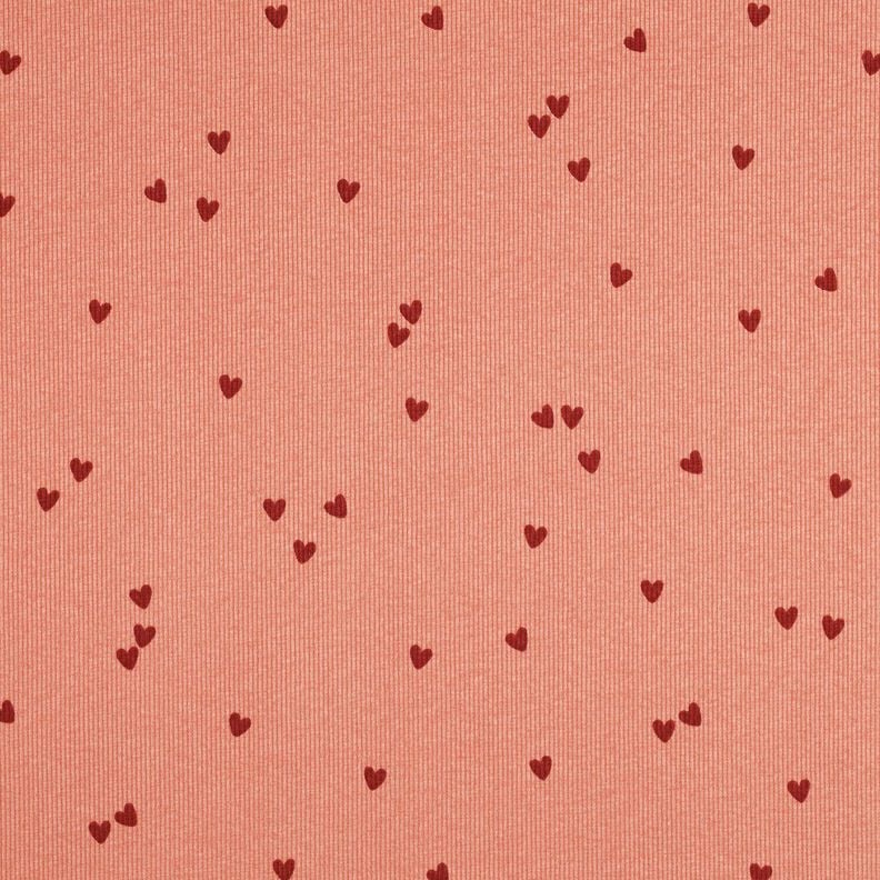 Ribjersey verspreide harten | Poppy Fabrics – zalm/donkerrood,  image number 1