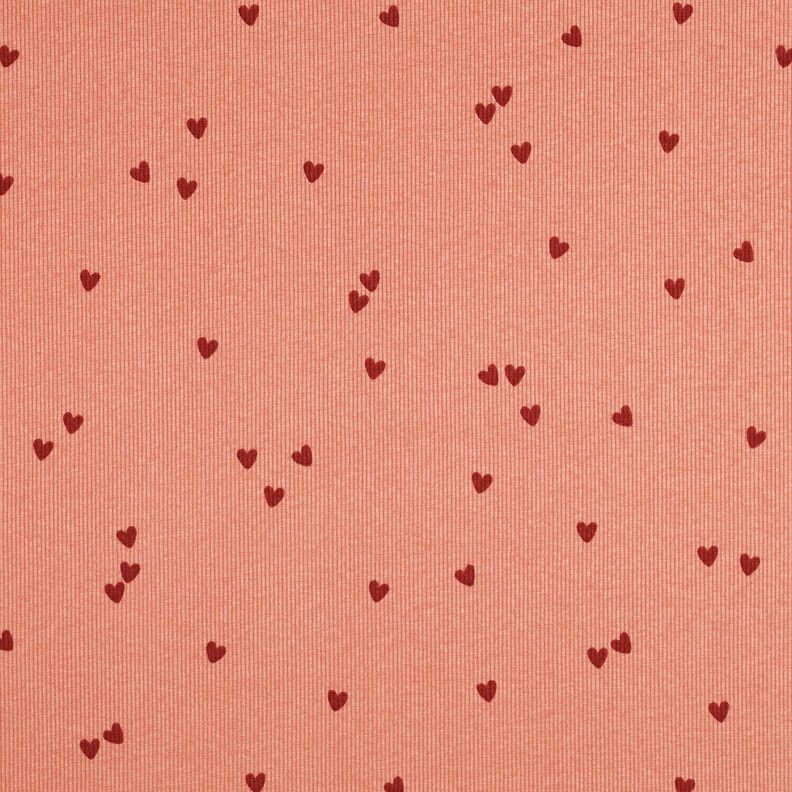 Ribjersey verspreide harten | Poppy Fabrics – zalm/donkerrood, image number 1