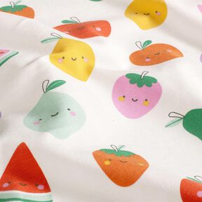 Katoenjersey blij fruit – ecru/perzik sinaasappel, 