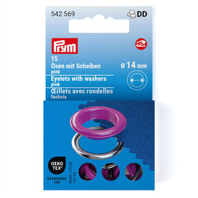 Oogjes met sluitringen [15 stuks | Ø 14 mm] | Prym – pink/zilver metallic, 