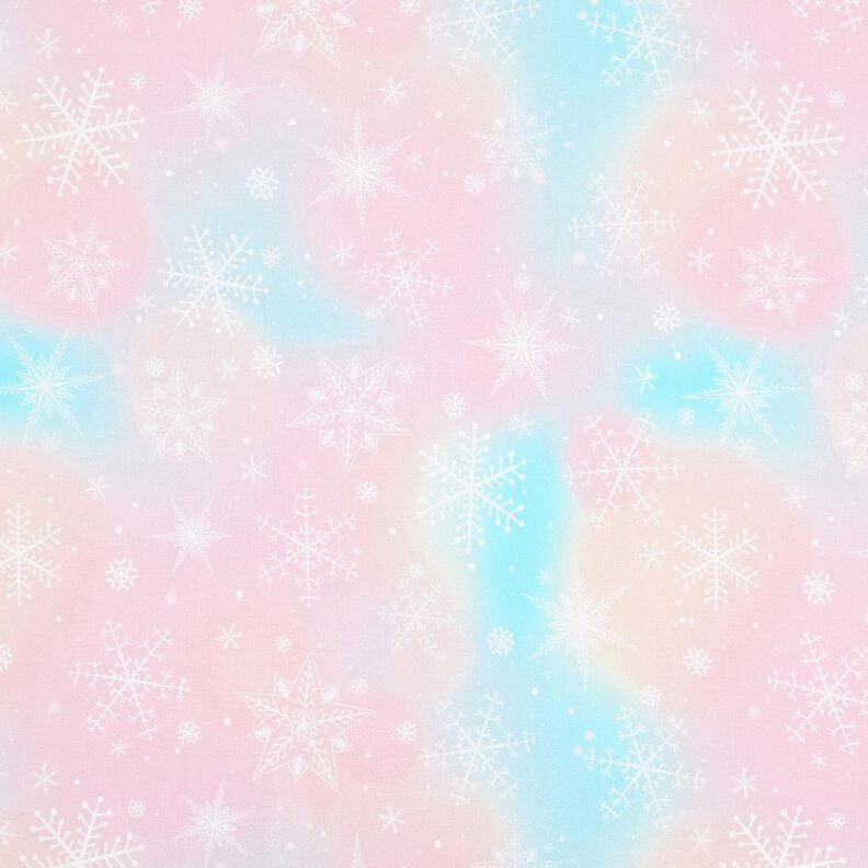 Katoenjersey Sneeuwvlokken aquarel verloop | Glitzerpüppi – ijsblauw/roos,  image number 1