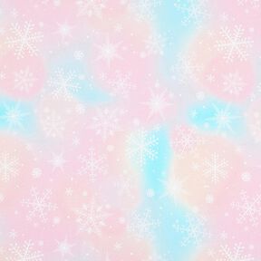 Katoenjersey Sneeuwvlokken aquarel verloop | Glitzerpüppi – ijsblauw/roos,  Katoenjersey Sneeuwvlokken aquarel verloop | Glitzerpüppi – ijsblauw/roos,