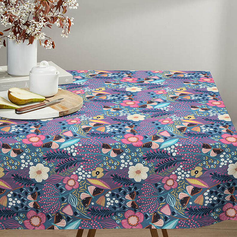 Katoenen stof Cretonne Vlinders en bloemen – blauwgrijs/pink,  image number 5