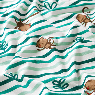 Katoenjersey grappige apen en penseelstrepen | PETIT CITRON – ecru/mintgroen, 