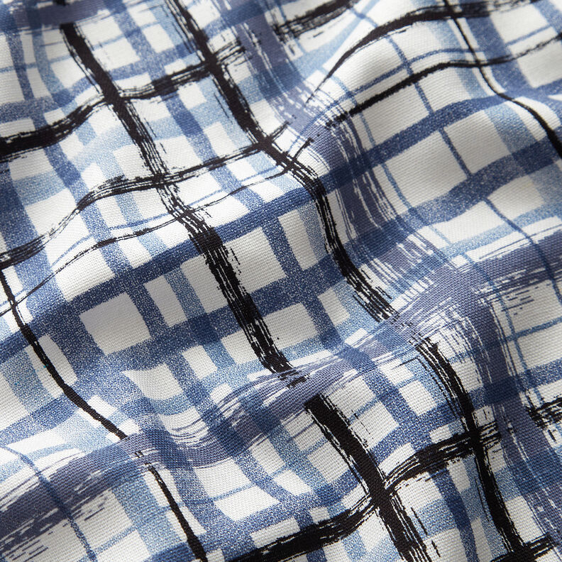 Linnen-viscosemix abstracte ruit – wit/staalblauw, image number 2