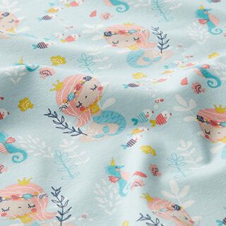 Katoenjersey Zeemeermin – babyblauw/roze, 