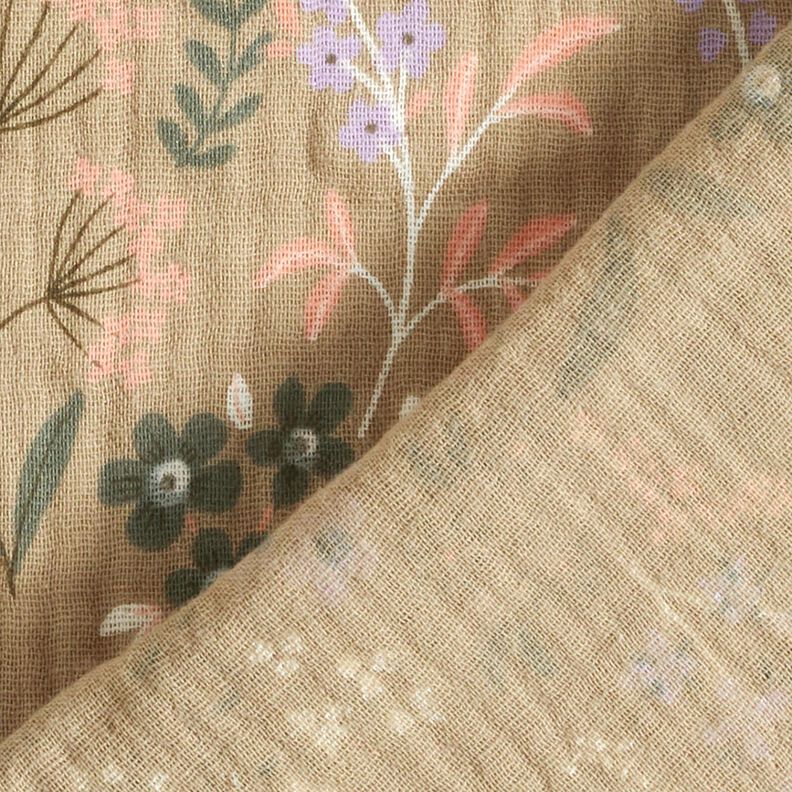 GOTS Mousseline/dubbel gehaakte stoffen Lente bloemenweide | Poppy Fabrics – donkerbeige,  image number 4