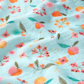 Mousseline/dubbel gehaakte stoffen appels stippen bloemen Digitaal printen – lichtblauw, 
