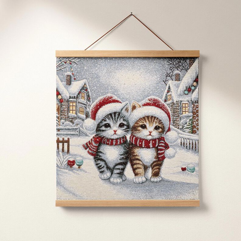 Decopaneel Gobelin Kerstkatten – lichtblauw/karmijnrood,  image number 6