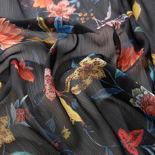 Crêpe chiffon delicate bloemen – zwart, 