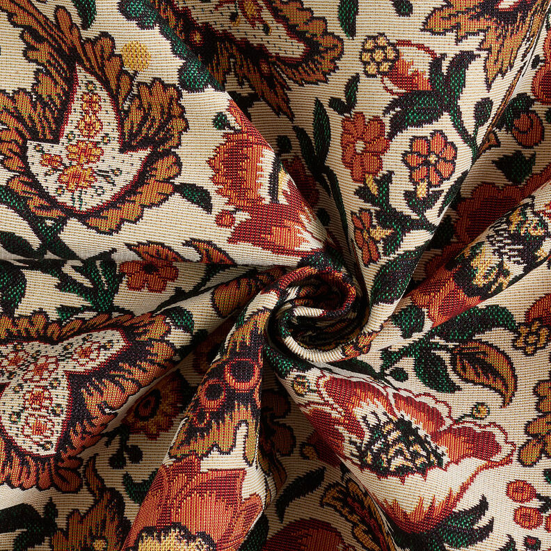 Decostof Gobelin Retrobloemen – lichtbeige/koper,  image number 4