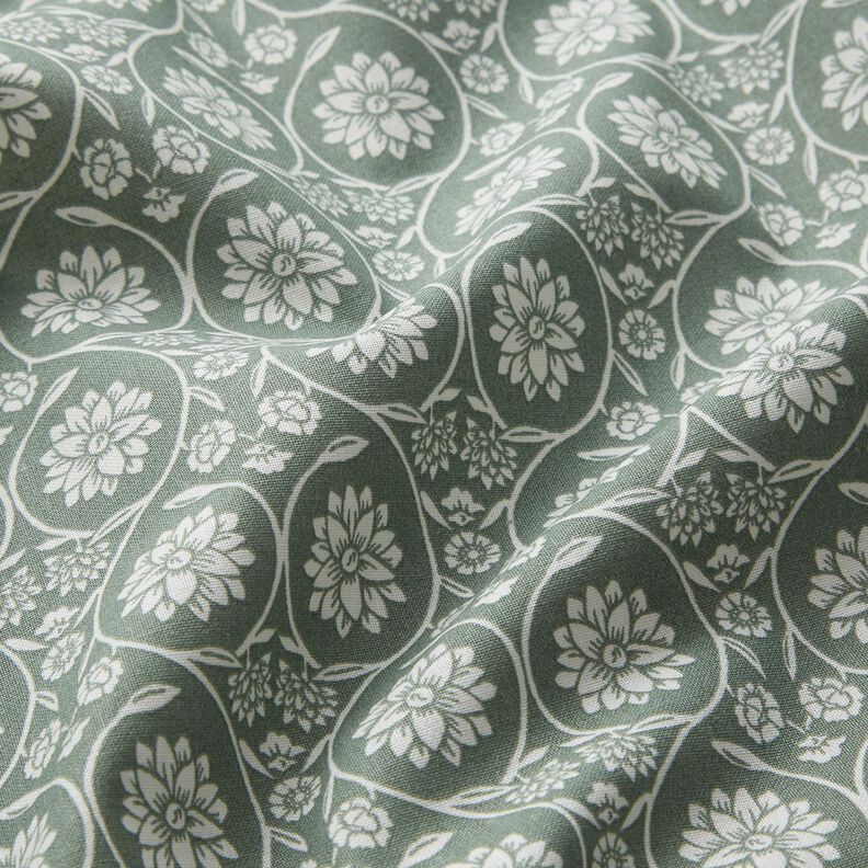 Katoenen stof Cretonne Bloemen en ranken – riet/wit,  image number 2