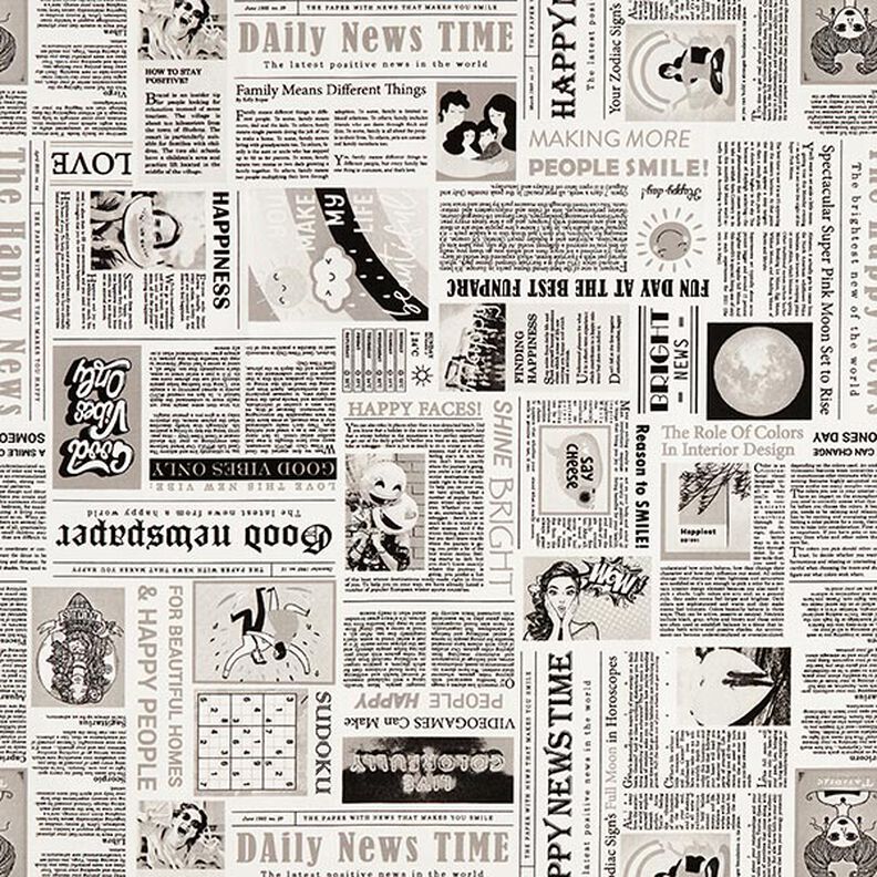 Decostof Half panama Retro krant – wit/zwart, image number 1