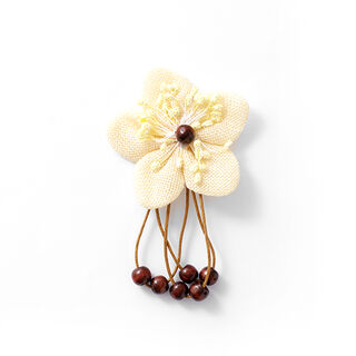 Applicatie Stoffen bloemen met houten parels – lichtgeel/bruin, 