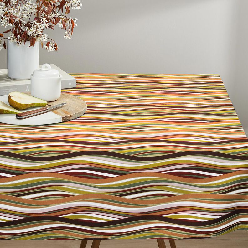 Katoenen stof Cretonne Gebogen strepen &ndash; wit/lichtoranje,  image number 5