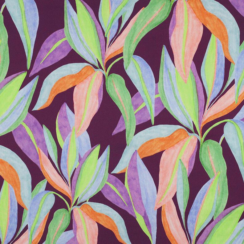 Katoensatijn Digitale bladerenprint| Poppy Fabrics – aubergine/lichtgroen,  image number 1