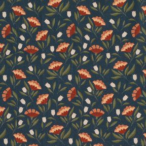 Katoenen stof Popeline delicate bloemen – zwart blauw/terracotta, 