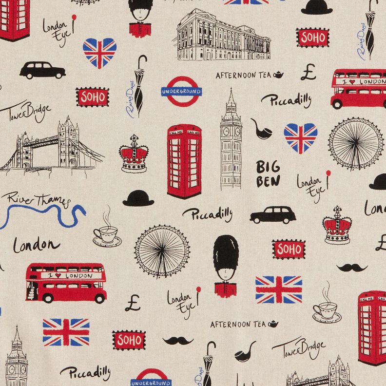 Decostof Half panama Londen – natuur/rood,  image number 1
