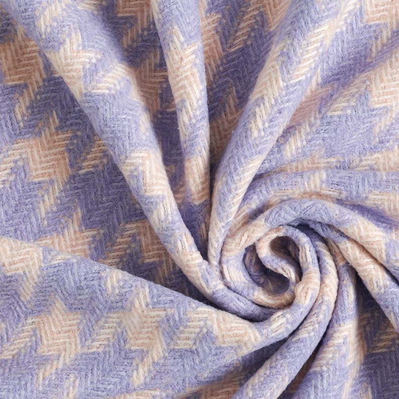 Mantelstof grof geweven pied-de-poule – beige/lila, image number 3