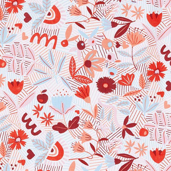 Katoenen stof Cretonne Abstracte bloemen – wit/roze, image number 1