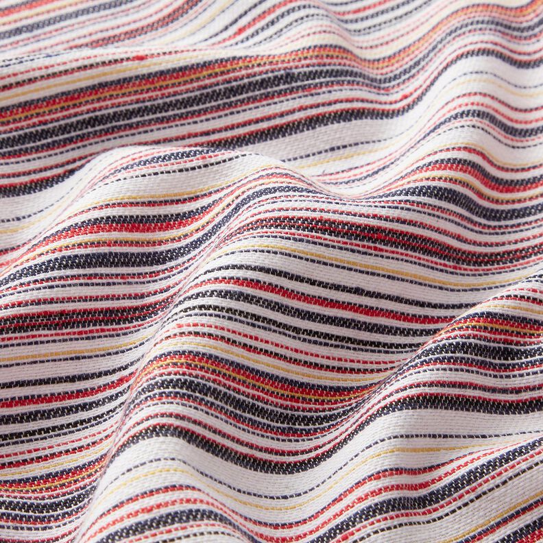 Grove linnen stof kleurrijke strepen – wit/marineblauw,  image number 2