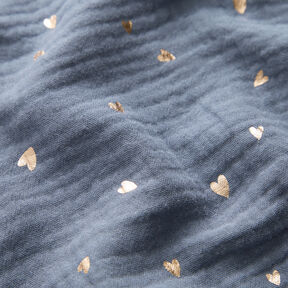Mousseline/dubbel gehaakte stoffen Harten Foliedruk | by Poppy blauwgrijs/goud metallic, 