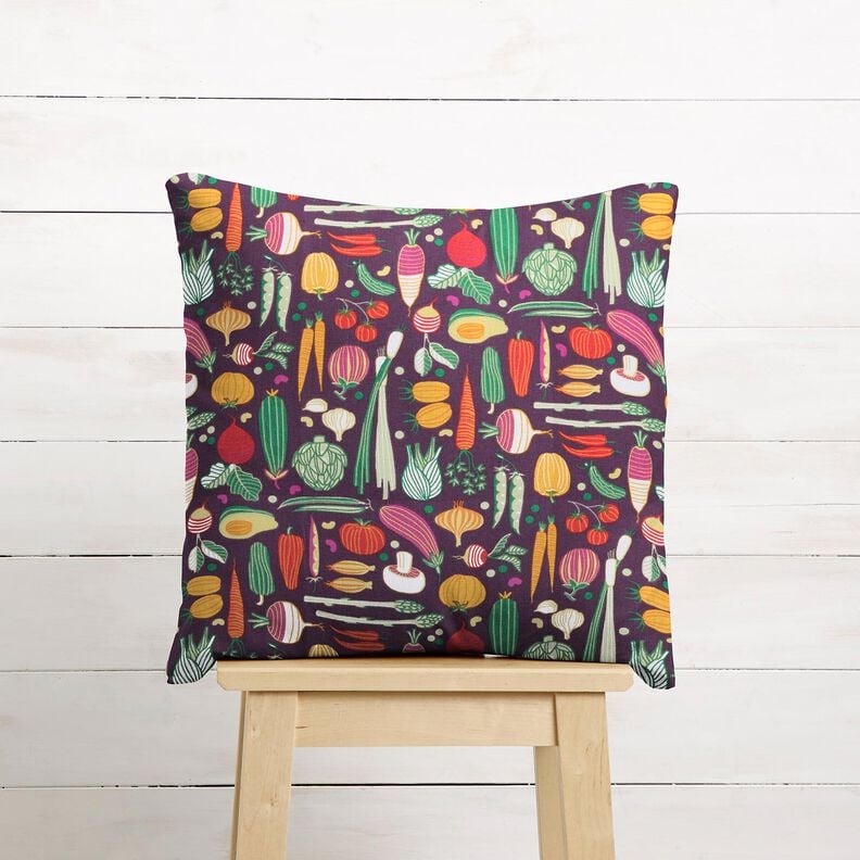Katoenen stof Cretonne Verschillende groenten – aubergine/groen, image number 7