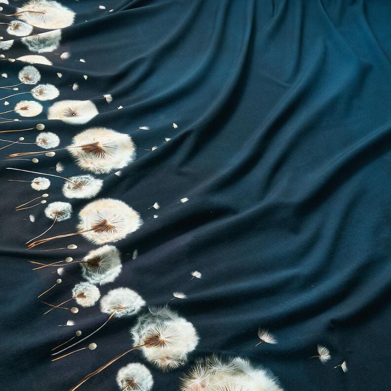 Katoenjersey Paardenbloemen Borduurstof | Glitzerpüppi – zwart blauw/amandel,  image number 2