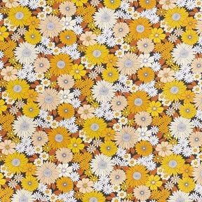 Katoenen stof Cretonne grote retrobloemen – zwart/zonnegeel, 