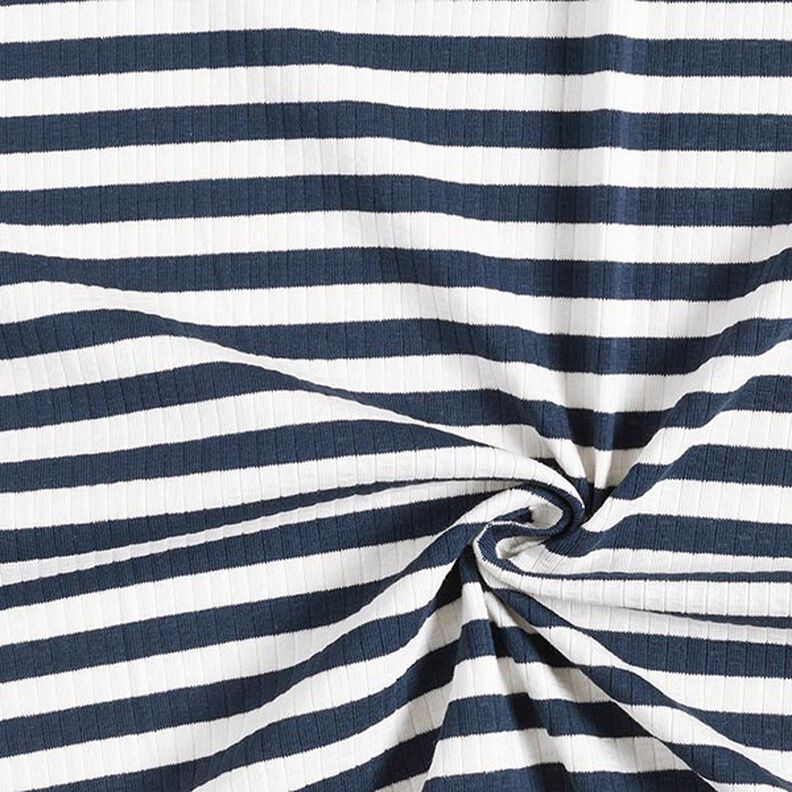 Ribjersey garengeverfde dwarsstrepen – ecru/marineblauw,  image number 3